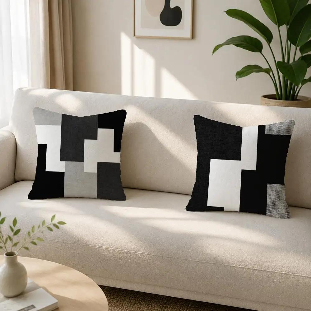 Pattern Modern Black And White Geometric Pattern Cushion Cover Soft Plush Fluffy Throw Pillow Cases For Sofa Bedroom Home Decor