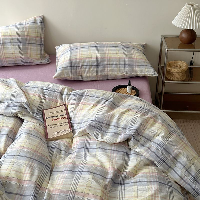 Class A Maternal And Infant Grade Unprinted Wind-Dyed Cotton Washed Cotton 4Pcs Set, Skin-Friendly Sleeping Naked Cotton 100 Cotton Quilt Cover