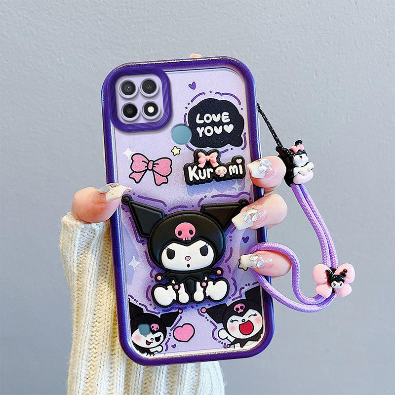 KEYSION Shockproof Case for Realme C21 Y C25Y C25S with Lanyard Silicone Cute 3D Cartoon Doll Phone Cover for Realme C11 C12 C15