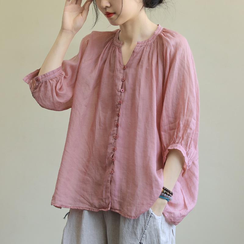 2023 Autumn Korean Style Loose Plus Size Cotton Linen Women's Shirt