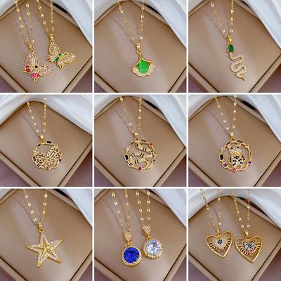 Heavy Industry Exaggerated Micro-Inlaid Real Gold Electroplating Necklace Female Transfer Bead Collarbone Chain With Jewelry