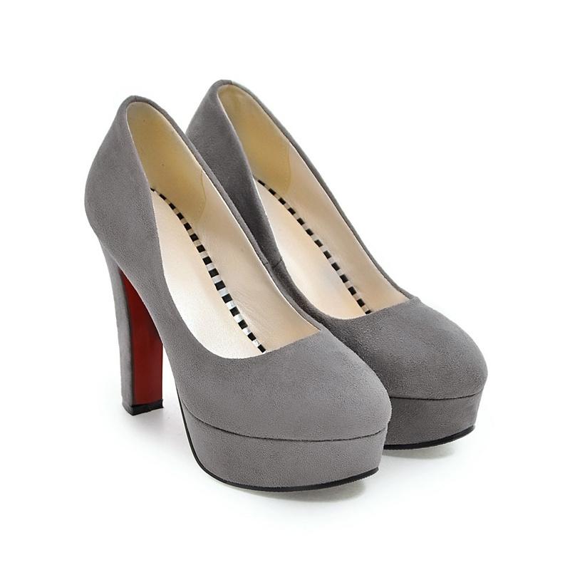 

Женские туфли на высоком каблуке Модные туфли-лодочки на платформе с круглым носком из флока красного, серого, синего цвета Свадебная вечеринка Офисная обувь Женские Весенние 39 серый
