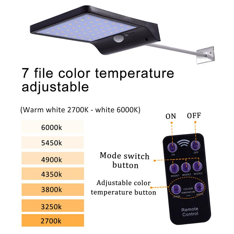 Luz de Rua Solar com Sensor de Movimento PIR 48 LEDs 3 Modos Dimerizável Lâmpada de Parede Solar para Exterior à Prova d'Água Caminho do Quintal Casa Jardim