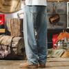 Men's Light Blue Relaxed Straight-Leg Washed Jeans