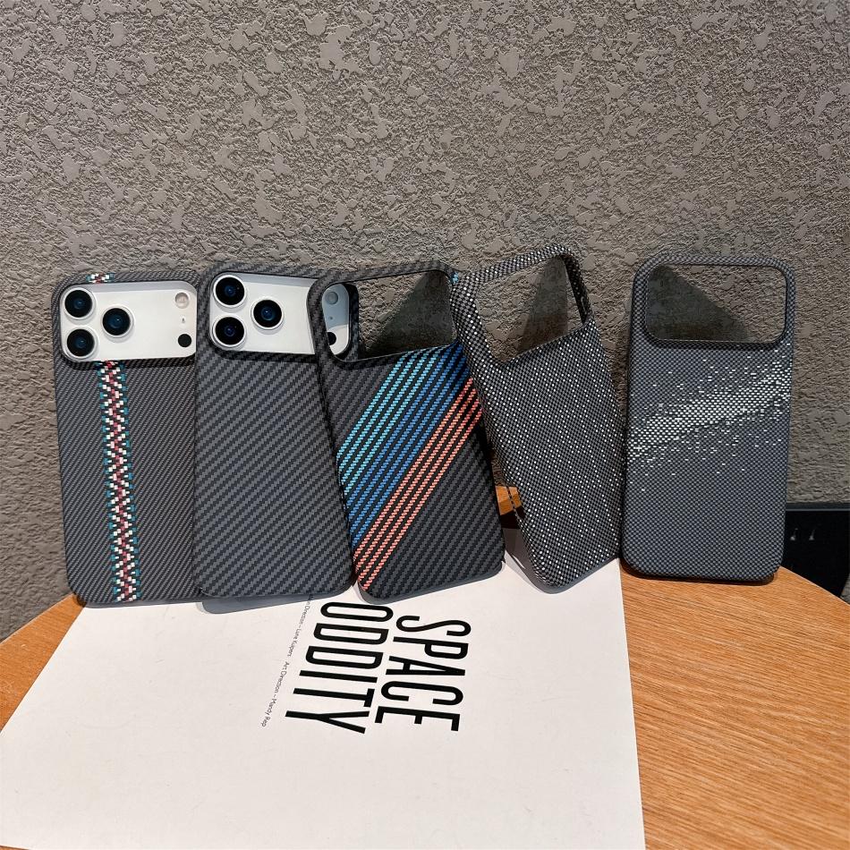 Carbon Fiber Phone Case For iPhone 11 12 13 14 15 16 17 Air  Pro Max Plus Kevlar Texture Hard Plastic Shell Shockproof Protective Cover Fundas