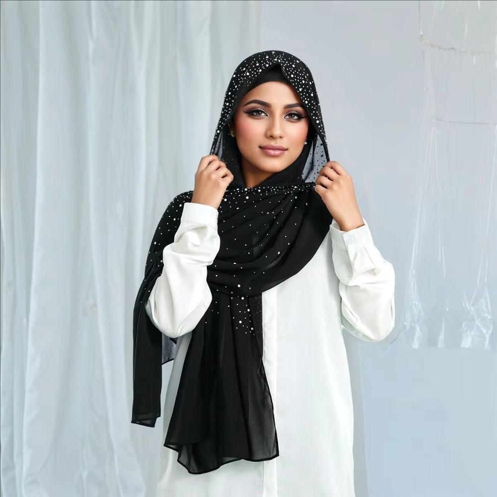 180*70cm Muslim Headscarf Windproof Beads Shawls Breathable Islamic Turban Headband  Party Decor