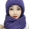 Knitted Beanie Hat Scarf Windproof Neck Warmer Winter Integrated Cap Scarf  Women