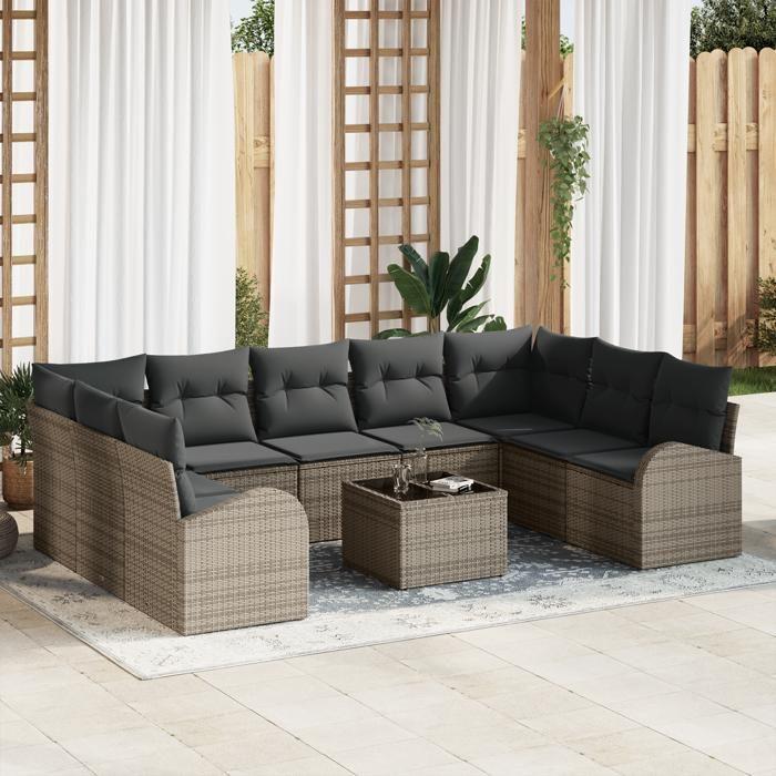 VidaXL Ensemble de Canapé de Jardin 9 Pièces avec Coussins Noir en Rattan 3346209