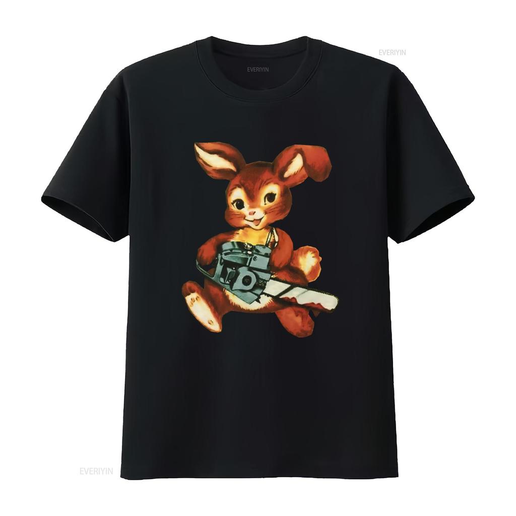 Chainsaw Bunny Funny Freaky T Shirt for Adults Unique Design Any Size Available vintage Washed homme Comfortable Casual Stylish