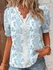 V Neck Summer Printed Floral Blouse Women Fashion Casual Puff Short Sleeve Lace Shirt Elegant Female Loose Simple Ladies Tops 369