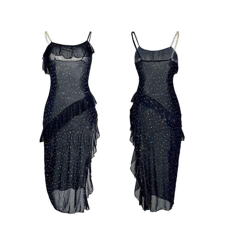 Fashion Sequin Mesh Nightgown High Slit Long Cami Sexy Private Loungewear 886 Sparkly Daring Sleepwear Ideal for Parties Special Events