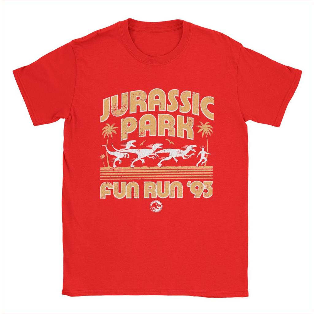 Vintage Jurassic Park Fun Run 93 T-Shirts for Men 100% Cotton T Shirt Short Sleeve Tee Shirt Graphic Printed Clothes