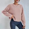 Women's Fashion Casual Crewed Neck Pullover Long-Sleeve Bolded Knit Sweater Top