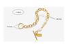 European & American OT Buckle Geometric Square Plate Freshwater Pearl Gold Christmas Bracelet for Women, Titanium Steel Jewelry