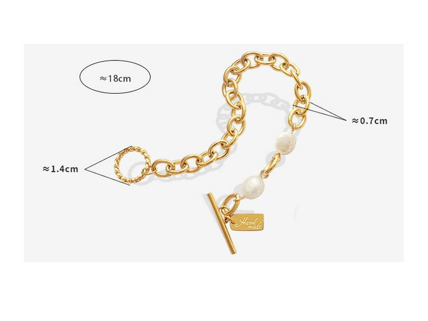 European & American OT Buckle Geometric Square Plate Freshwater Pearl Gold Christmas Bracelet for Women, Titanium Steel Jewelry