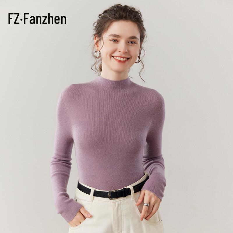 Fanzhen Women's Cashmere Half-High Collar Slim Fit Sweater