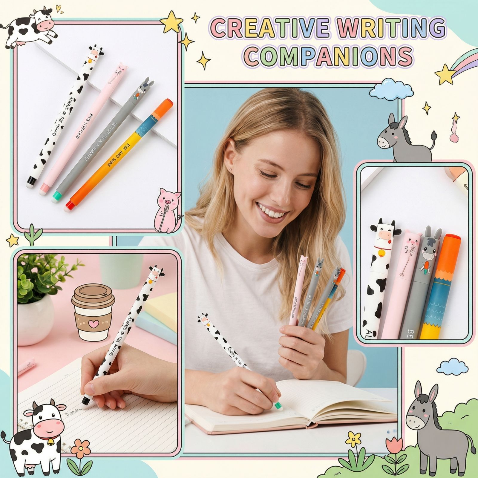 

Erasable Gel Pens, Animal Pattern Erasable Pens For Kids Learning And Writing 4ml One Size