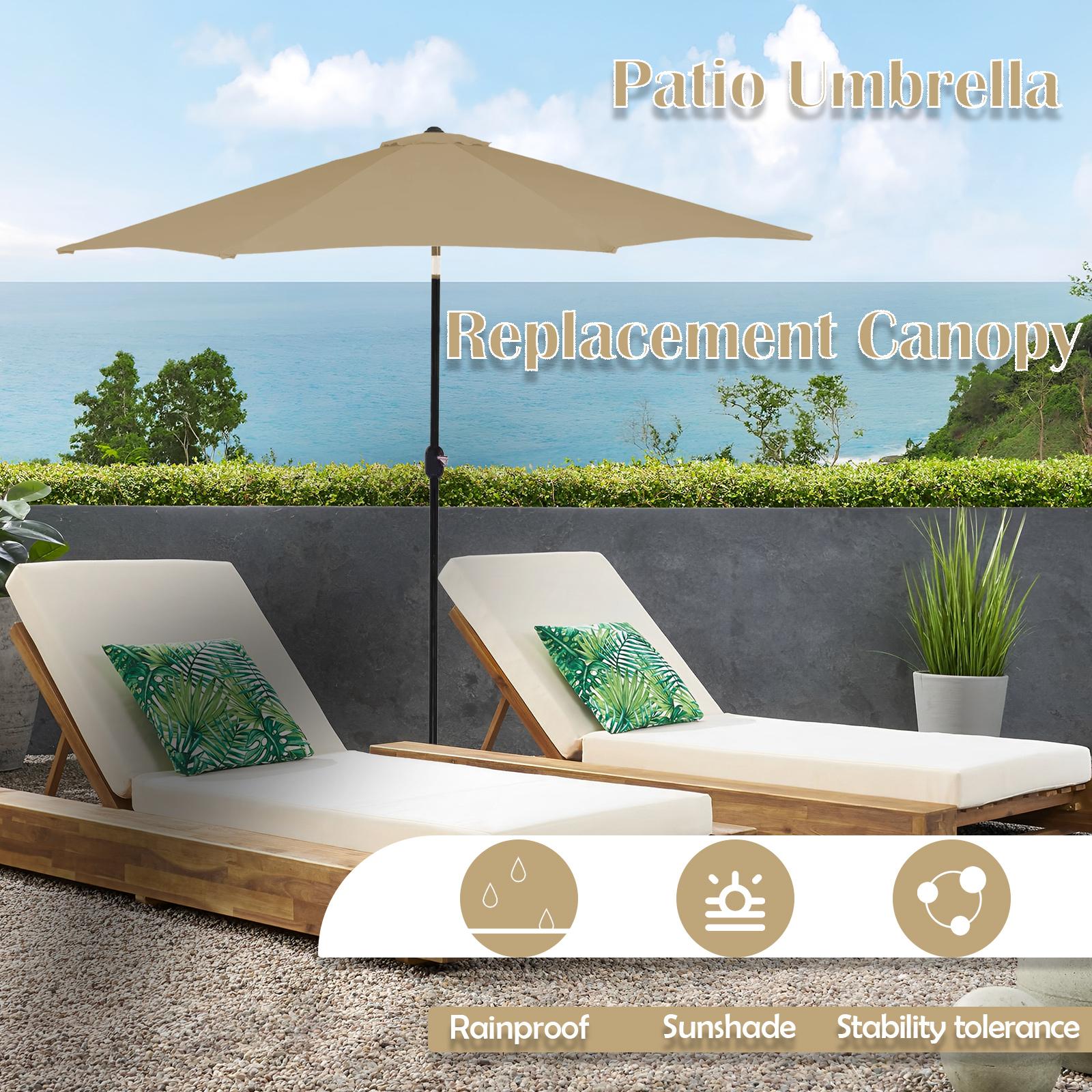 Umbrella Replacement Canopy 6.4 ft Waterproof Parasol Replacement Cloth Outdoor Patio Sunshade Accessories for 6 Ribs Parasol cachi