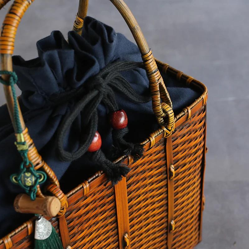 Japanese Bamboo Weaving String Bag Making Old Storage Bags Tea Set Storage Suitcase Case Convenient Handle Organizer Bag