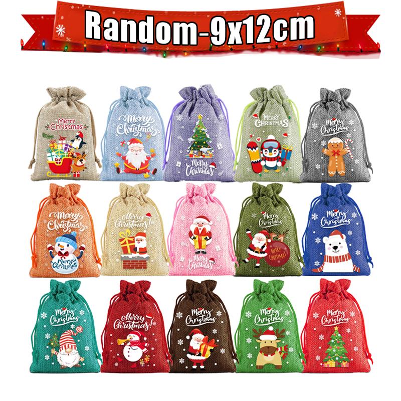 

30/1pcs Colorful Christmas Linen Drawstring Candy Bags Snack Pouches for Xmas Tree Ornaments Party Gifts Packaging Storage Bag 1pc