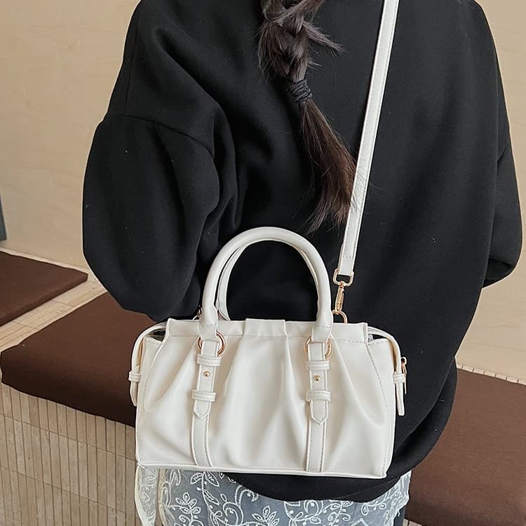 Folded Boston Bag Women's Soft Leather Handheld Shoulder Bag