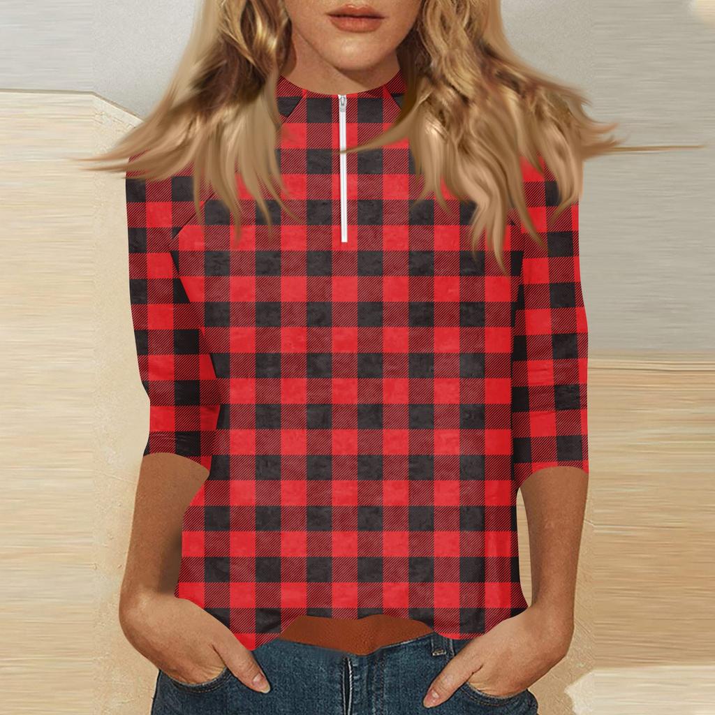 Damen Oberteil mit Stehkragen, 3/4 Ärmeln und Reißverschluss, hoch