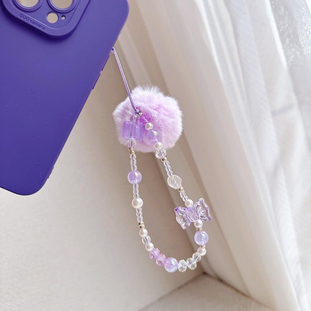 Hair Ball Beaded Phone Straps Sweet Girl Cellphone Pendant Lovely Mobile Phone Chain  Bag Pendant