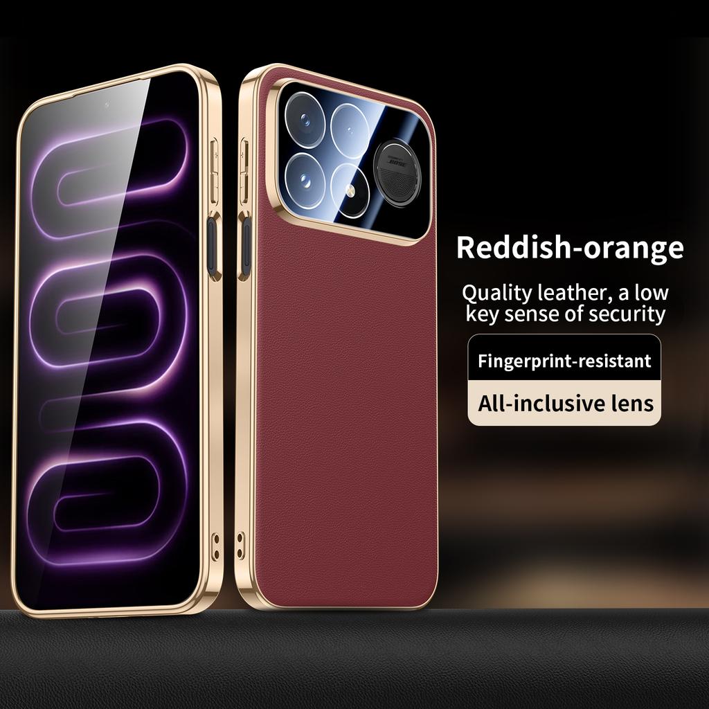Luxury Leather Electroplated Frame Case for Poco F9 Ultra F9 F8 Pro Redmi K100 Pro Max Shockproof Glass Lens Protective Cover