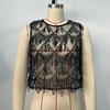 Fringe Crop Top Embroidery Sheer Camisole Chic Sequin Vest Tops  Streetwear