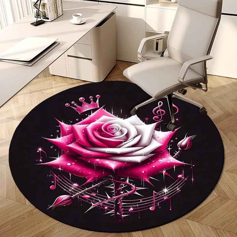 1pc Office Carpet Chair Mats Glamorous Rose with Crown and Music Notes Perfect for Decorating Office Chairs, Living Rooms, Or Bedrooms.YDT210