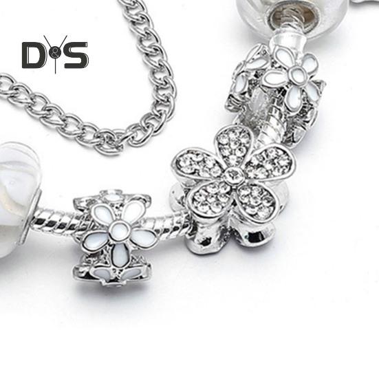 Women Bangle Multi Flower Clover Pendant Secure Closure Rhinestone Decor Alloy Adjustable Bracelet Prom Dating Work Wrist Jewelry