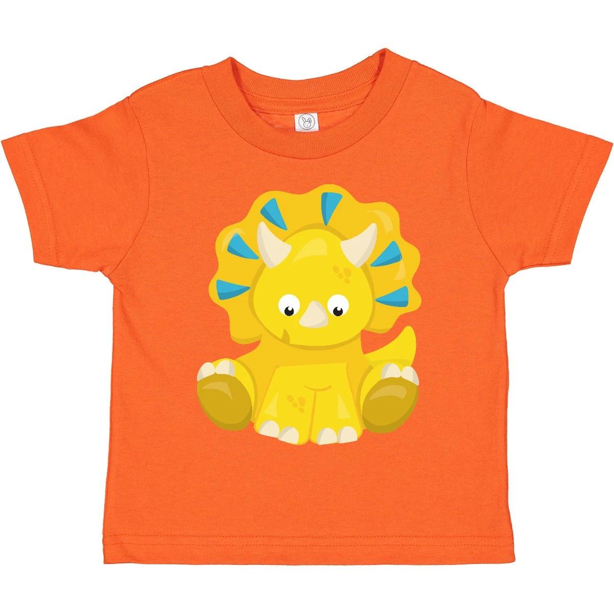 Inktastic Cute Dinosaur, Baby Dinosaur, Dino, Triceratops Toddler kids boys T-Shirt Yellow 110