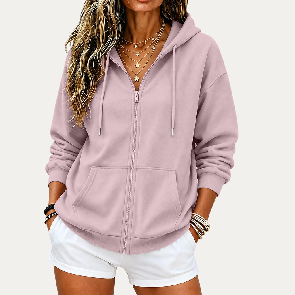 Women's Lightweight Zip-Up Hoodie Drop Shoulder Relaxed Fit for Spring and Fall