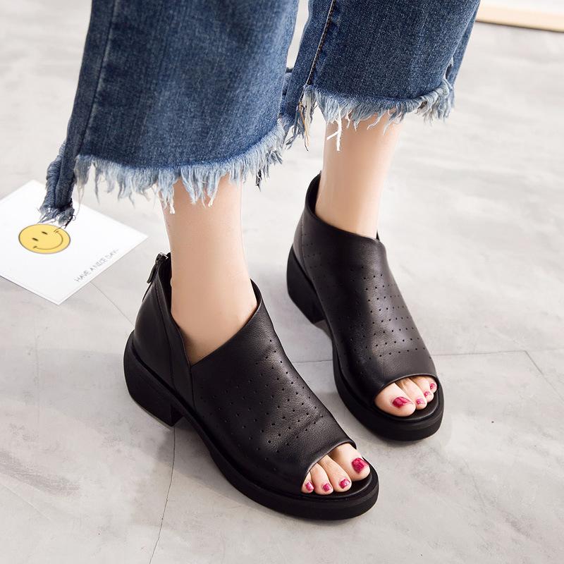 Summer New Women's Shoes Leather Shoes Fish Mouth Personality Heel Shoes Solid Color Trend Light Mouth Single Shoes
