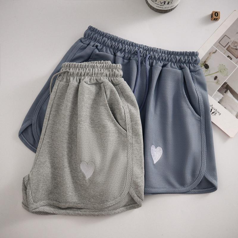 Waffle Sports Casual Shorts Women's Summer Thin Korean Version of The New High Waist Home Straight Cylinder Wide Legs