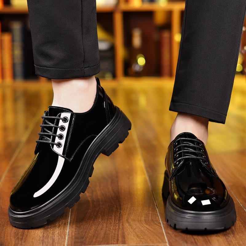 Men's lacquered leather shoes Classic minimalist style Office and Party Outdoor Fashion Street Thick soled shoes Black New