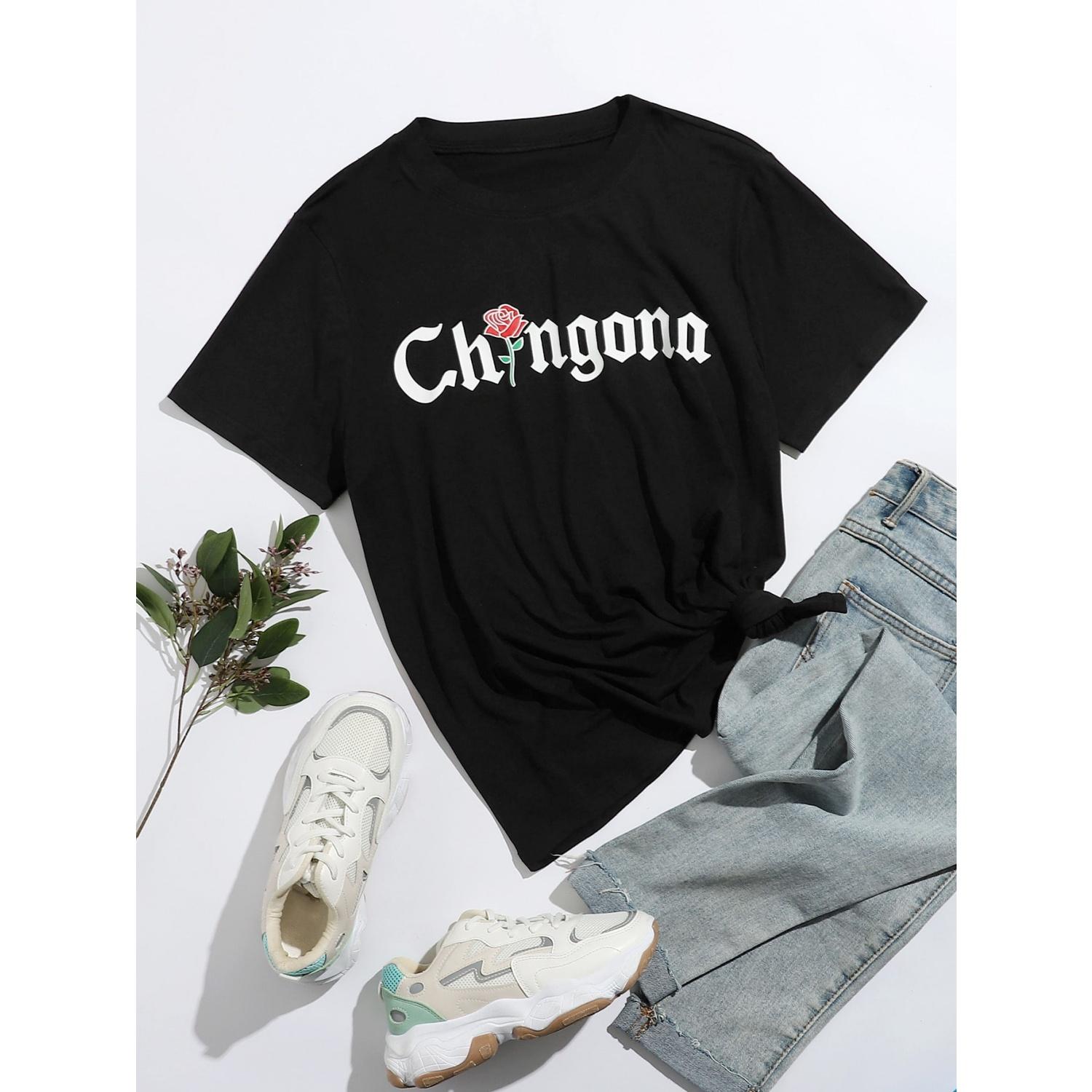 

SHEIN MOOSTA Floral & Letter Graphic Tee XXXXXL чорний