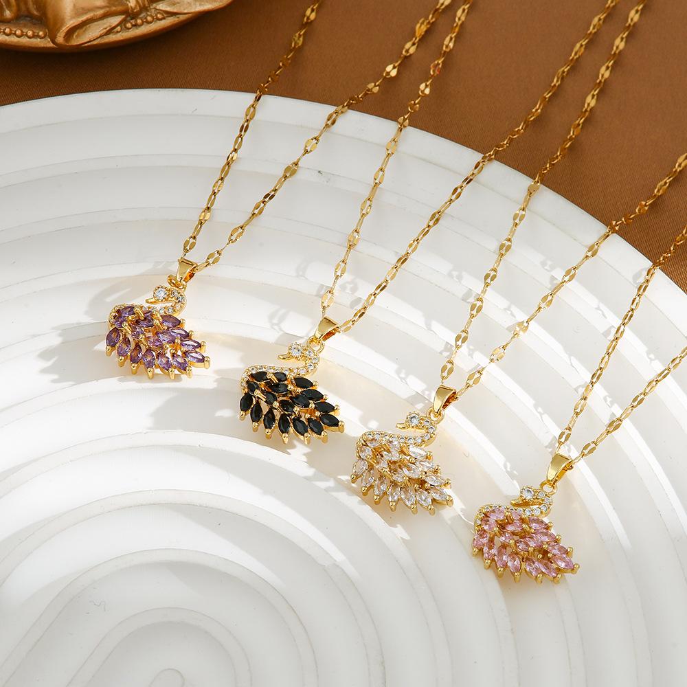 Titanium Steel Swan Necklace For Women Simple, Fashionable And Versatile Inlaid With Zircon Pendant