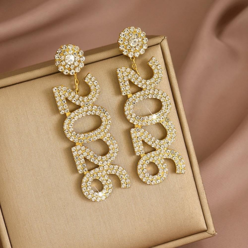 Elegant Design 2026 Earrings Vintage Aesthetic Sophisticated Style Long Drop Earrings Shiny Rhinestone Digital Pattern