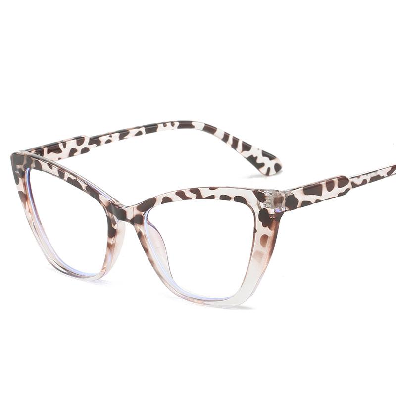 Leopard Print Cat Eye Color Block Glasses, Women's Retro Style, Prescription Compatible, Anti-Blue Light Frames.