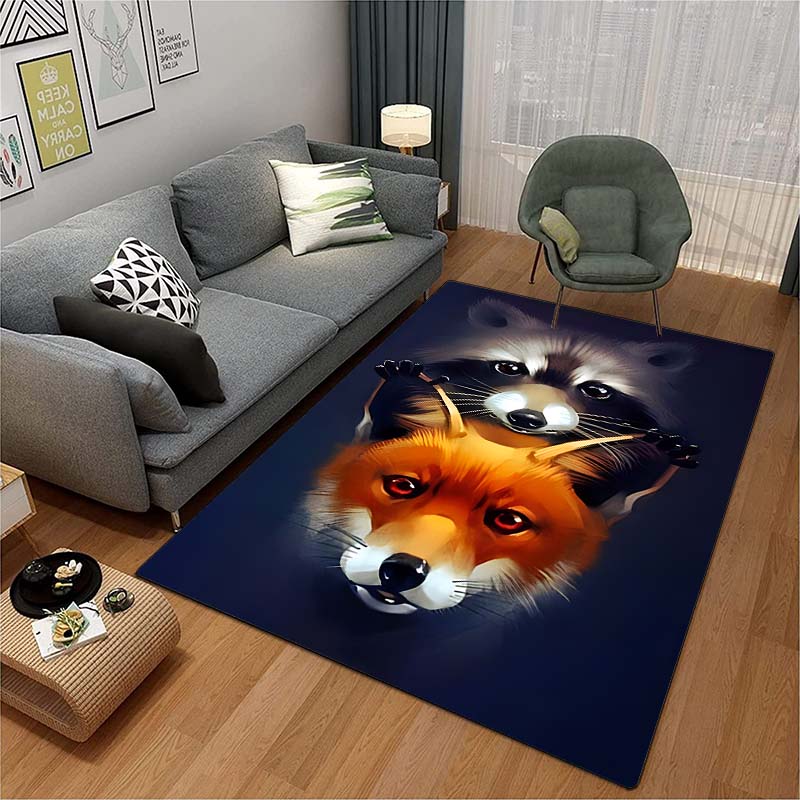 3D Cartoon Fox Carpet Fox Family Carpets for Children Room Playroom Living Room Forest Animals Area Rug Fire Fox Mat Home Decor