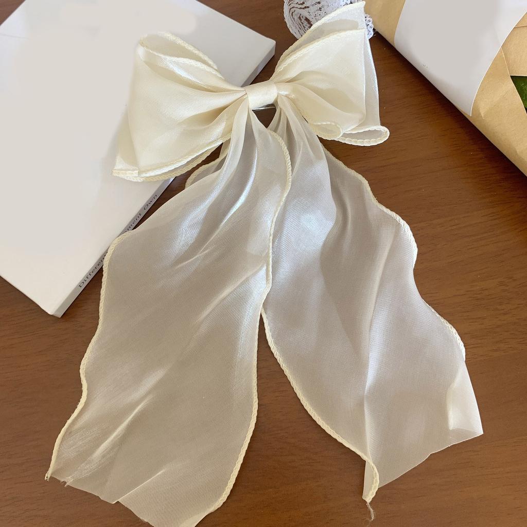 Elegant Large Bowknot Hair Clip For Women French Design Long Tail Tulle Hair Styling Accessories for Everyday Wear