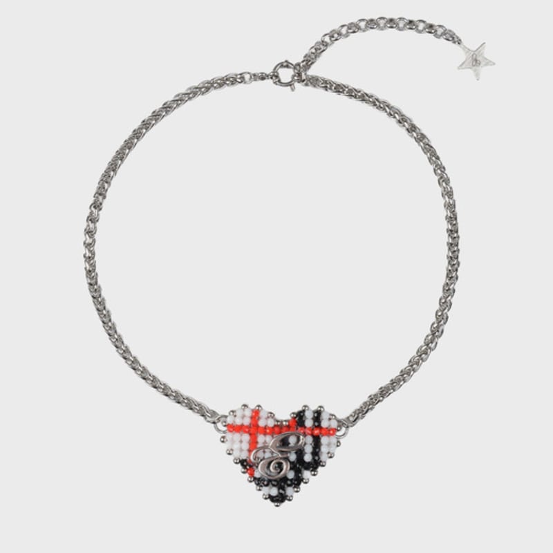 Eireve BEADED TARTAN CHECK HEART NECKLACE (WHITE)