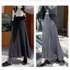 Women's Black High-Waist A-Line Woolen Skirt - Ribbed, Thickened, Autumn/Winter Casual Skirt