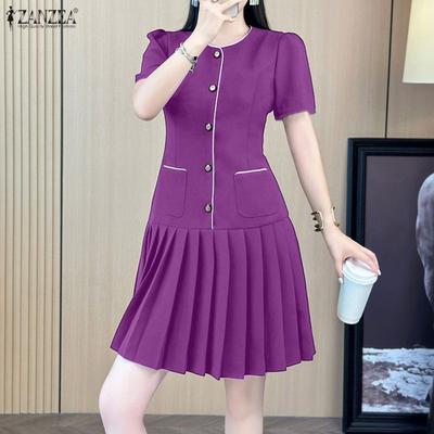 Women Casual Round Neck Summer Short Sleeve Dress