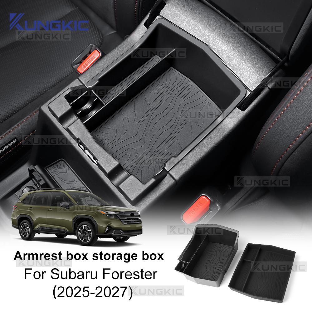 KUNGKIC For Subaru Forester 2025 2026 2027 LHD RHD Car Armrest Box Storage Tray Center Console Stowing Case With Silicone Mat