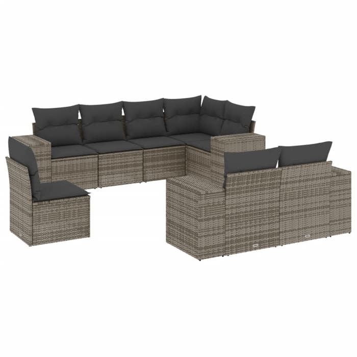 VidaXL Salon de Jardin avec Coussins 8 pcs, Canapés de Terrasse, Ensemble de Meubles de Patio, Mobilier d'Extérieur, Gris 3222839