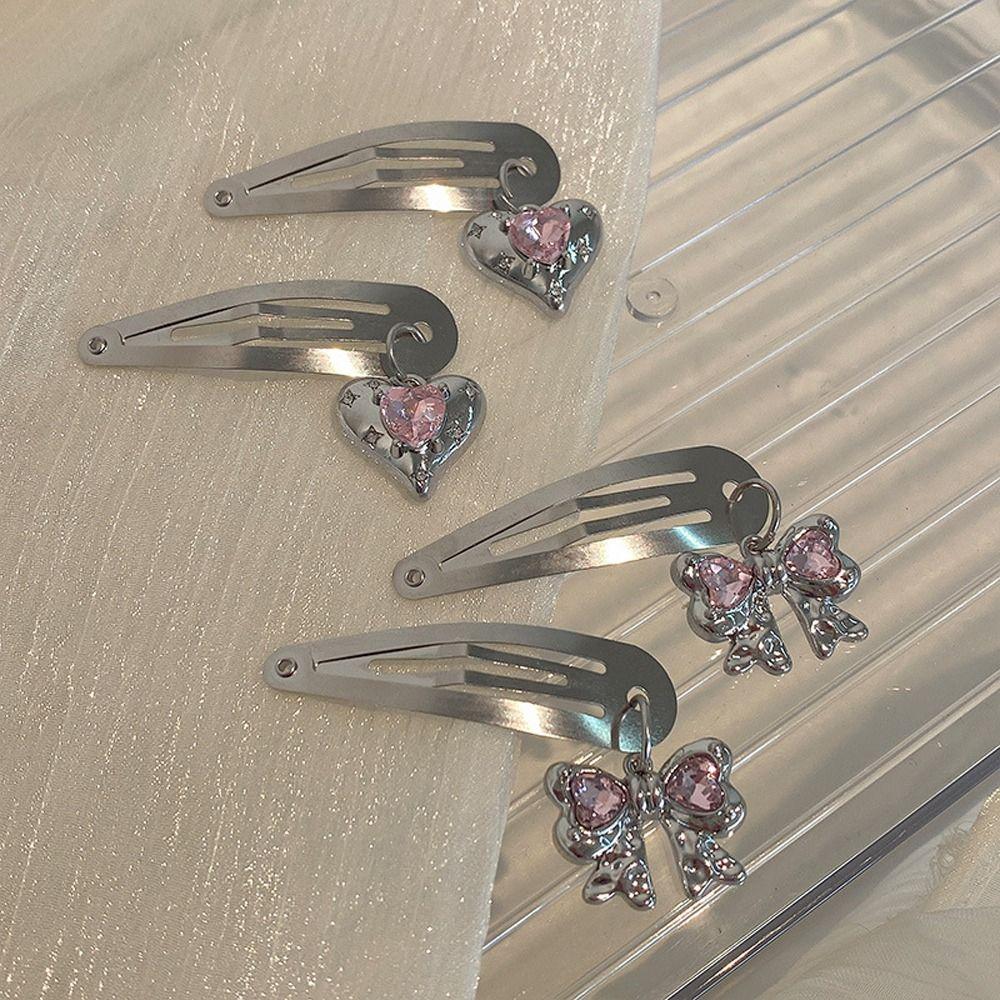 

Heart Y2K Silver Bb Clip Bow Bow Hair Pins Cute Heart Hair Clip Party