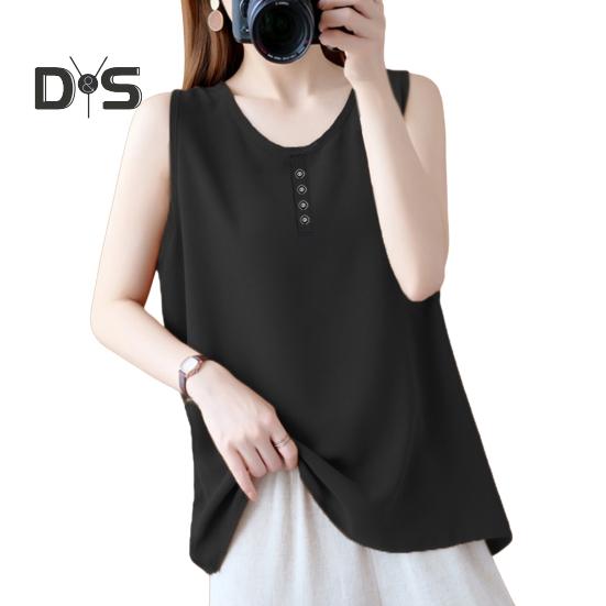 Women Vest O-Neck Sleeveless Solid Color Tank Tops Loose Fit Breathable Casual Vest Holidays Parties Daily Wear