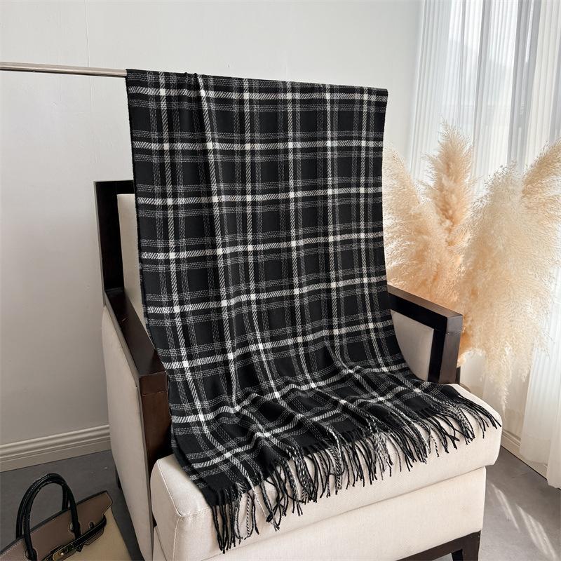New Plaid Autumn and Winter Warm Scarf Shawl Commuting Versatile Couple Tassel Imitation Cashmere Scarf